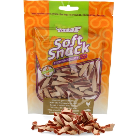 10x Braaaf Twisted Bites Hondensnack Kip - Vis 85 gr