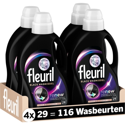 4x Fleuril Black Wasmiddel 29 wasbeurten 1,305 liter