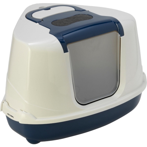 Moderna Hoek Kattenbak Flip Donkerblauw - Wit