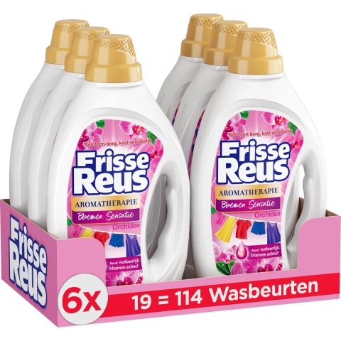6x Witte Reus Wasmiddel Frisse Reus Gel Orchidee 19 Wasbeurten 855 ml