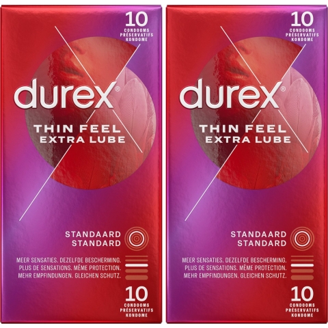 2x Durex Condooms Thin Feel met Extra Glijmiddel 10 stuks
