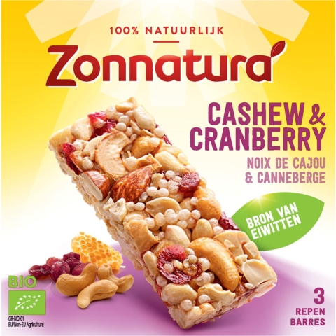 15x Zonnatura Notenreep Cashew Cranberry Biologisch 75 gr