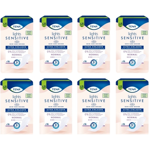 8x TENA Sensitive Lights Ultra Pads Normal 16 stuks