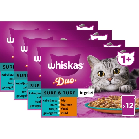4x Whiskas Duo Adult Surf&Turf in Gelei Multipack 12 x 85 gr