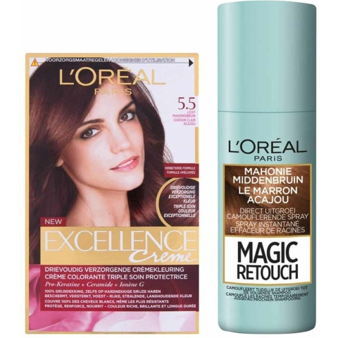 L'Oréal Excellence Mahonie Haarverf Middenbruin en uitgroei set Pakket