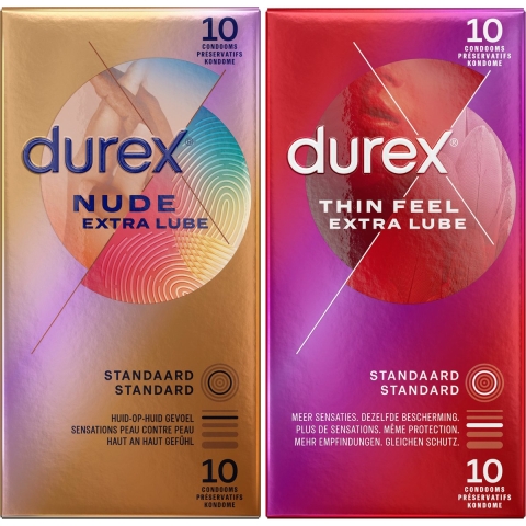 Durex - Nude Extra Lube Condooms 10 stuks&Thin Feel extra Lube 10 stuks - Pakket