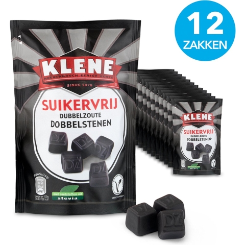 12x Klene Dubbelzoute Dobbelstenen Suikervrij 105 gr