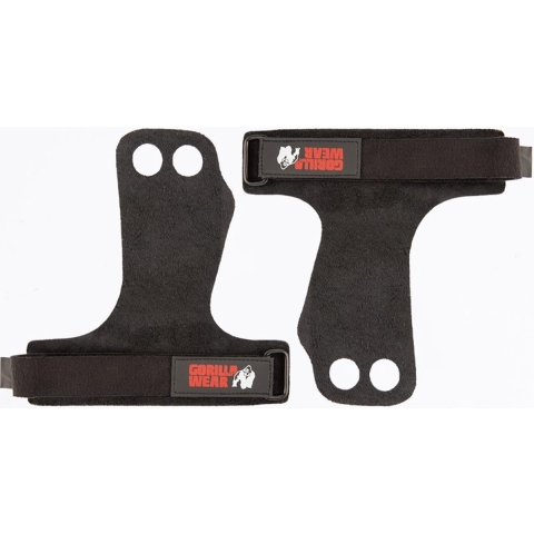 Gorilla Wear 2-Hole Leren Lifting Grips - Zwart - S