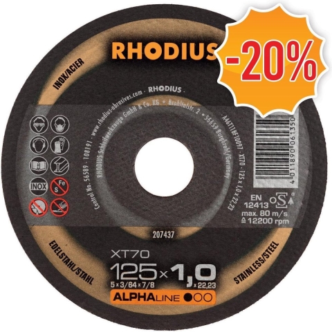 Rhodius ALPHALine I XT70 Doorslijpschijf - Extra Dun - 125 X 22,23 X 1mm - RVS/Staal (25st)