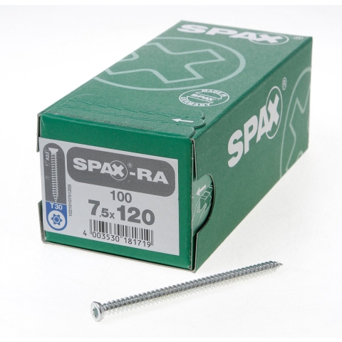 SPAX-Ra 1021010751205 Kozijnschroef, Platverzonken Kop, 7.5 X 120, Voldraad, T-STAR Plus TX30 - WIROX - 100 Stuks