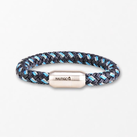 Nautiqo Touw armband blauw en grijs, XL (21.5 cm)
