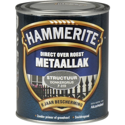 Hammerite Metaallak Structuur - Direct Over Roest - Donkergrijs - 0,75L