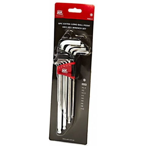AOK 9-delige PROFI METRISCHE lange inbussleutel set - kogelkop
