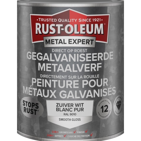 Rust-Oleum Gegalvaniseerde Metaalverf - RAL 9010 Zuiverwit - 0,75L
