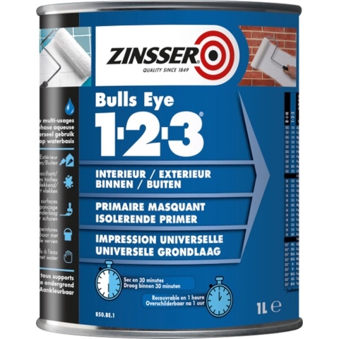 Zinsser Bulls Eye 1-2-3 - Primer - Op Kleur Gemengd - 1L