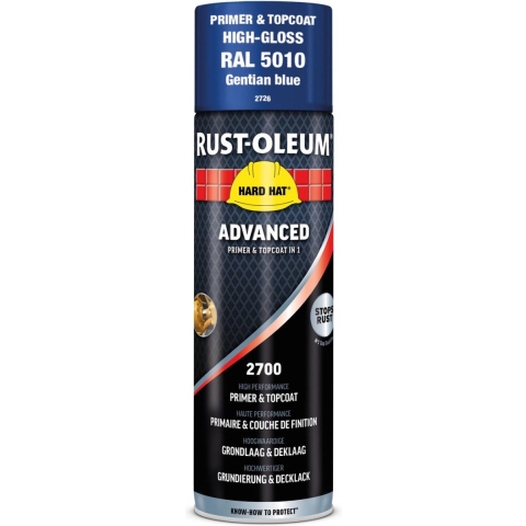 Rust-Oleum Hard Hat Advanced Spuitbus Hoogglans - RAL 5010 Gentiaanblauw - 0,5L