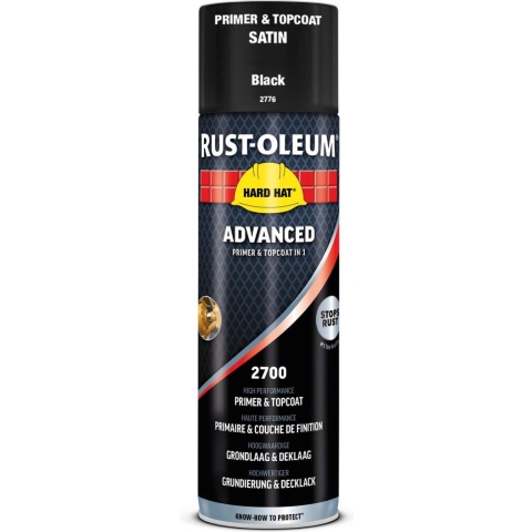 Rust-Oleum Hard Hat Advanced Spuitbus Zijdeglans - RAL 9005 Gitzwart - 0,5L