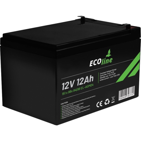 EcoLine - AGM 12V 12AH - 12000mAh VRLA Batterij -  151 x 98x 94(98) - Deep Cycle Accu