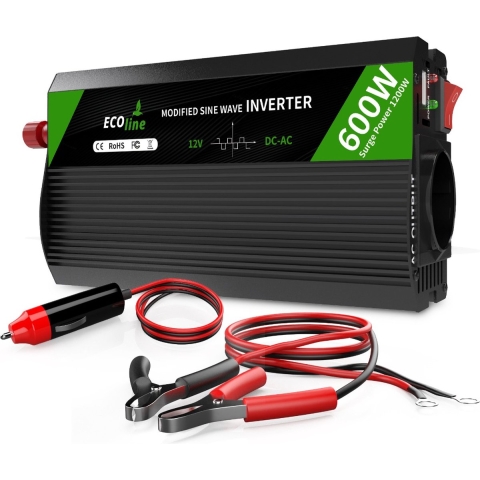 EcoLine - Omvormer 12V Naar 220V / 230V - 600w / 1200w Vermogen - Gemodificeerde Sinus - Spanningomvormer