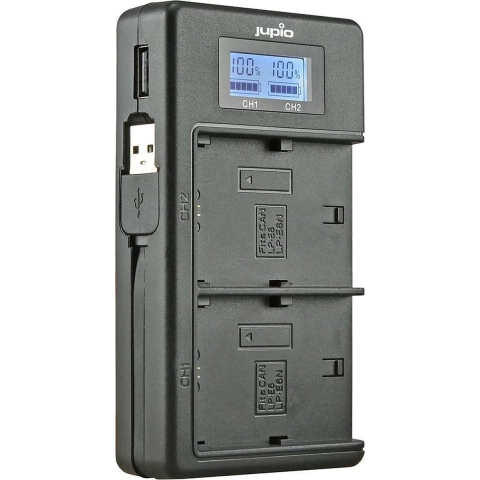 Jupio USB Duo Oplader met LCD voor Canon LP-E6, LP-E6N, LP-E6NH en LP-E6P - Met Powerbank functie