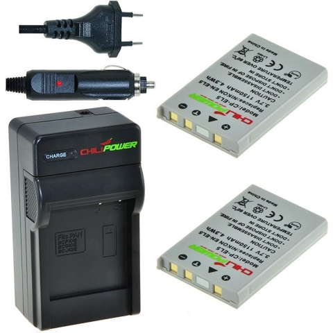2 x EN-EL5 accu's voor Nikon - inclusief oplader en autolader - Origineel ChiliPower