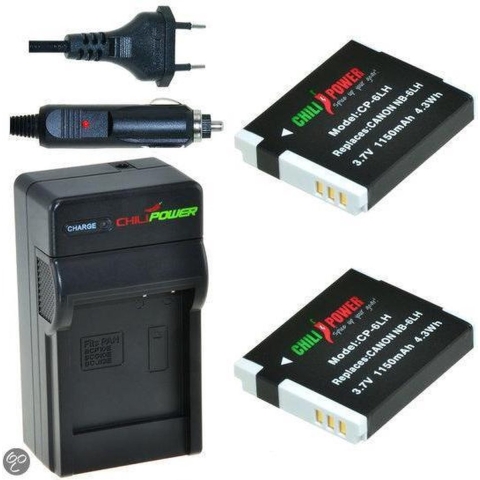 2 x NB-6LH accu's voor Canon - inclusief oplader en autolader - Origineel ChiliPower