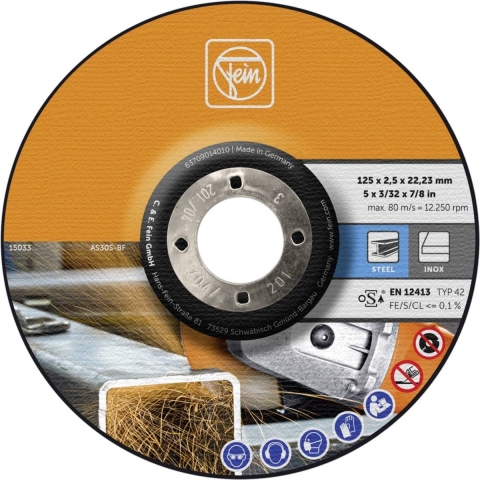 Fein 63709014010 Doorslijpschijf gebogen 125 mm 25 stuk(s) Staal, RVS