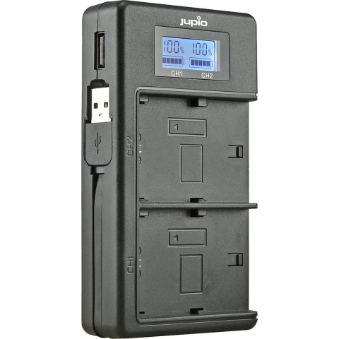 Jupio USB Duo Oplader met LCD voor Fuji NP-W126 en NP-W126S - Met Powerbank functie