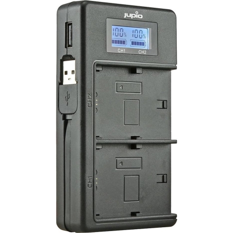 Jupio USB Duo Oplader met LCD voor Panasonic DMW-BLF19E - Met Powerbank functie