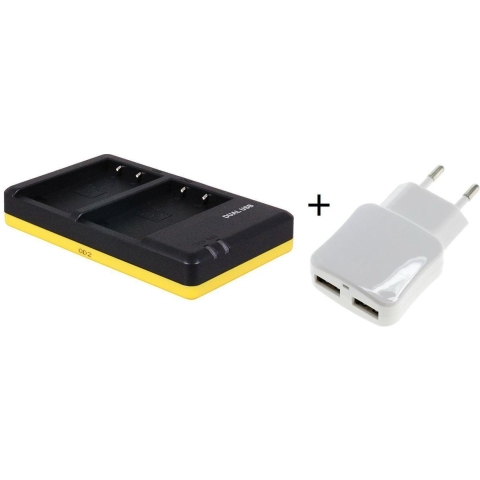 Duo lader voor 2 camera accu's Olympus BLS-5 / BLS-50 + handige 2 poorts USB 230V adapter