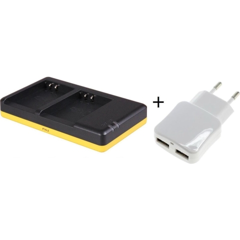 Duo lader voor 2 camera accu's Olympus BLN-1 + handige 2 poorts USB 230V adapter