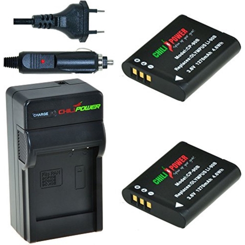 2 x Li-90B accu's voor Olympus - inclusief oplader en autolader - Origineel ChiliPower