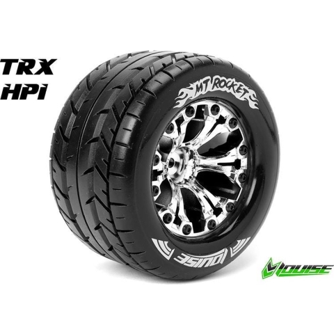 Louise MT-Rocket Banden Set - 2.8" Velgen Chrome - 1/2" Offset - Hex 12mm (electro 2WD: FR, electro 4x4: FR/RR, nitro 2WD RR)