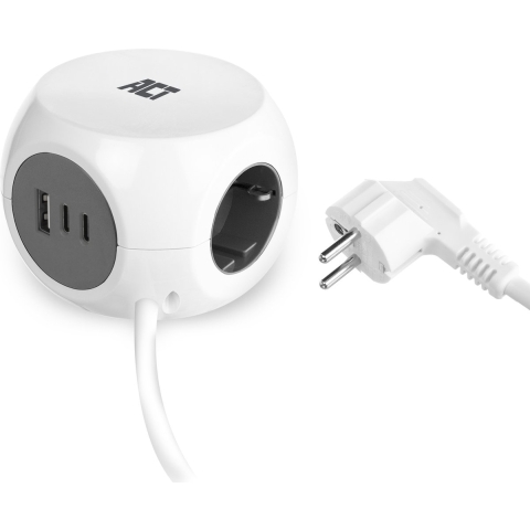 Stekkerdoos kubus met 3 stopcontacten, 30W Power Delivery USB-C/A poorten, kabellengte 1,5m Stekkerdoos