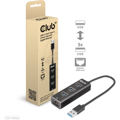 USB 3.2 Gen1 Type-A, 3 Ports Hub with Gigabit Ethernet Dockingstation
