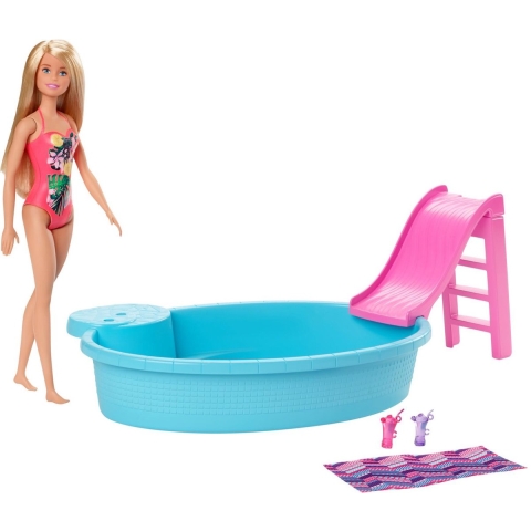 Blonde pop met zwembad en glijbaan Pop