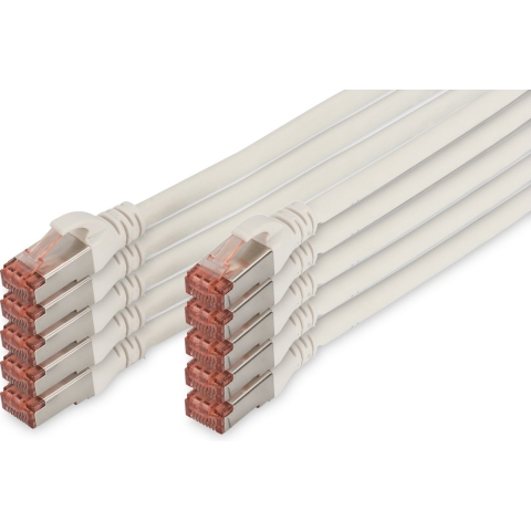 Digitus DK-1644-020-WH-10 RJ45 Netwerkkabel, patchkabel CAT 6 S/FTP 2.00 m Wit Folie afscherming, Afscherming totaal, Afgeschermd, Halogeenvrij, Simplex,
