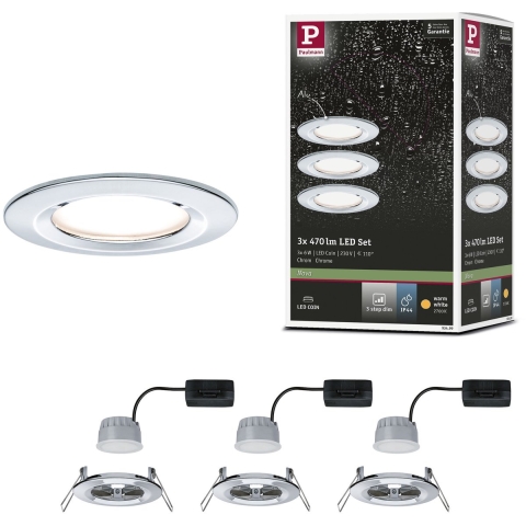 Paulmann Nova Inbouwlamp voor badkamer Set van 3 stuks LED LED 18 W IP44 Chroom (glanzend)