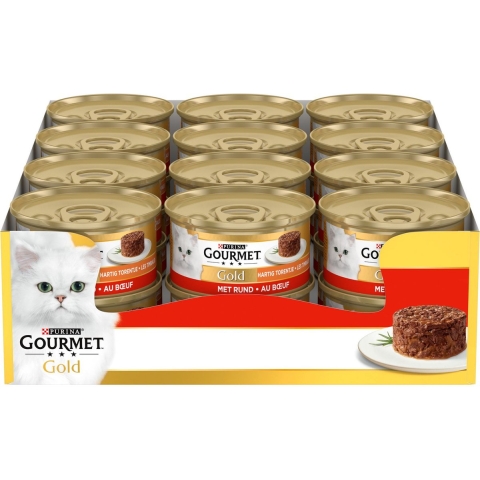 Gourmet Gold Hartig Torentje met rund natvoer kat (85 g) 48 x 85 g