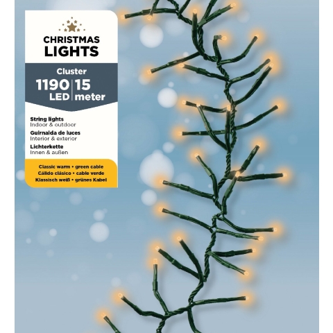 LED Budget 1190 Warm Wit Cluster Lights Steady-on, Aanloopsnoer Lengte:300cm