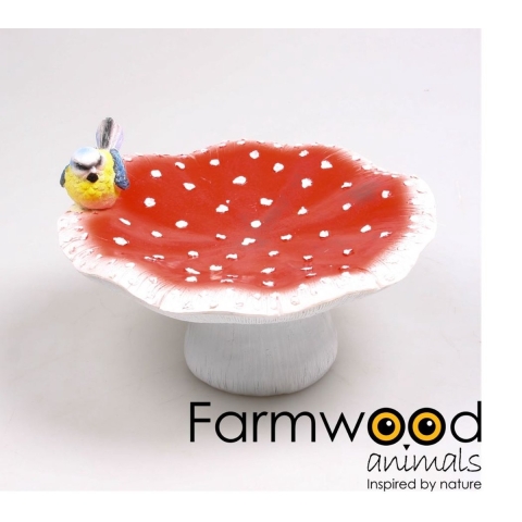 Vogelbad Paddenstoel Met Vogel 23x23x14cm