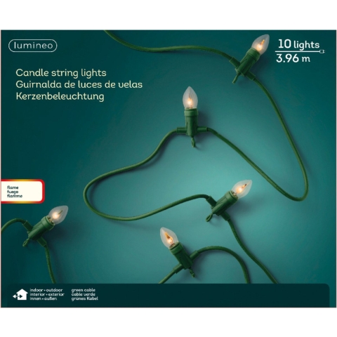 Lumineo Kaarsverlichting Met Vlam Effect 10 Lampen 396cm Lang, Aanloopsnoer