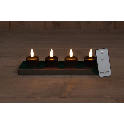 Set 4 St 3D Wick Inductive Rechargeable Black Tealight - Annas collection