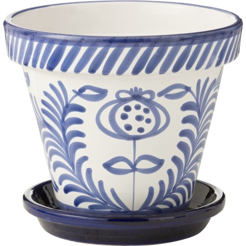 J-Line Flowerpot+Plate Granada Handmade+Painted Ceramic Cobalto Blu