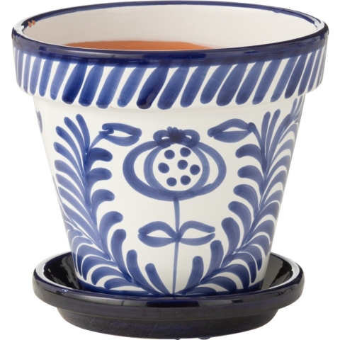 J-Line Flowerpot+Plate Granada Handmade+Painted Ceramic Cobalto Blu
