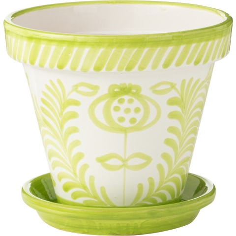 J-Line Flowerpot+Plate Granada Handmade+Painted Ceramic Green Large