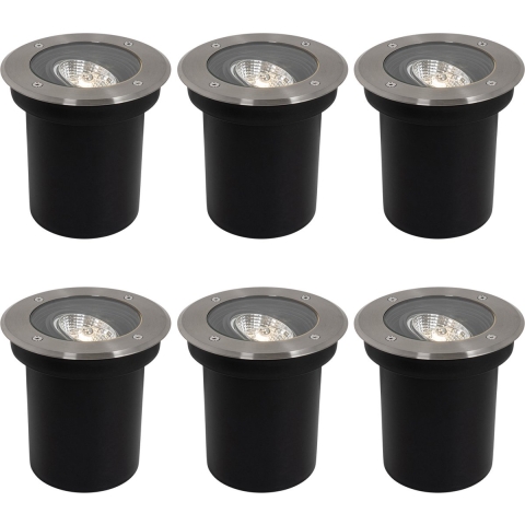 QAZQA Set van 6 moderne buiten grondspots staal AR70 verstelbaar IP65