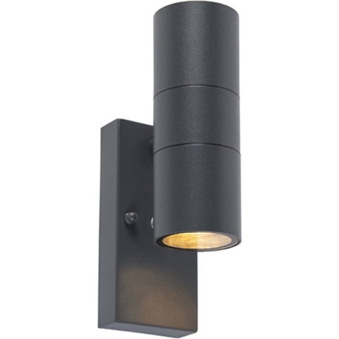 QAZQA Buiten wandlamp donkergrijs 2-lichts met schemersensor - Duo