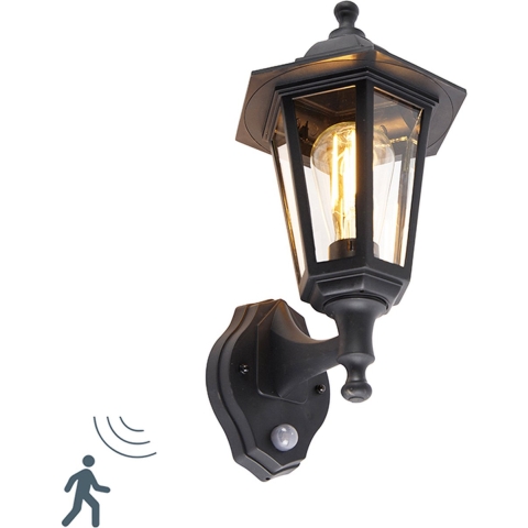 QAZQA Klassieke buiten wandlamp zwart met bewegingssensor - New Haven