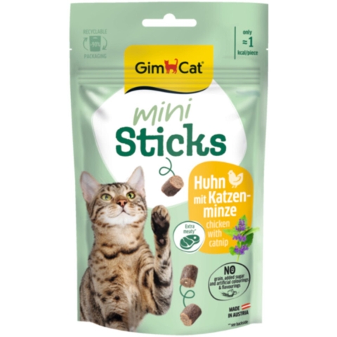 12x GimCat Mini Sticks Kattensnack Kip&Kattenkruid 50 gr